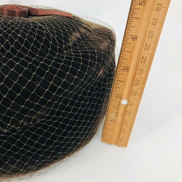 Vintage Womens Pillbox Hat Veil Netting Chocolate - Picture 9 of 9